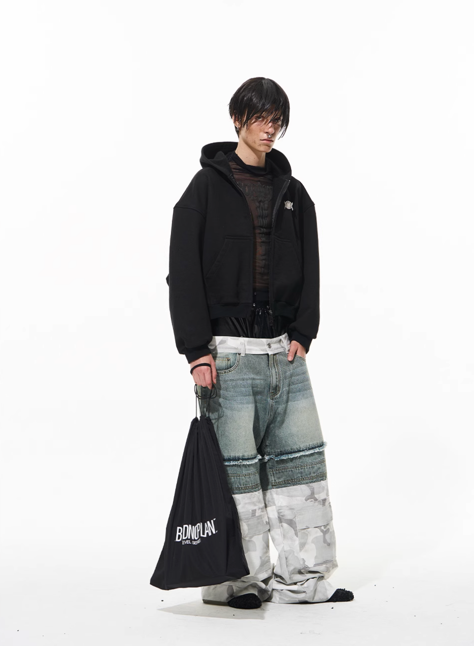 BLIND NO PLAN 3D Reconstructed Metal Logo Zip-Up Hoodie