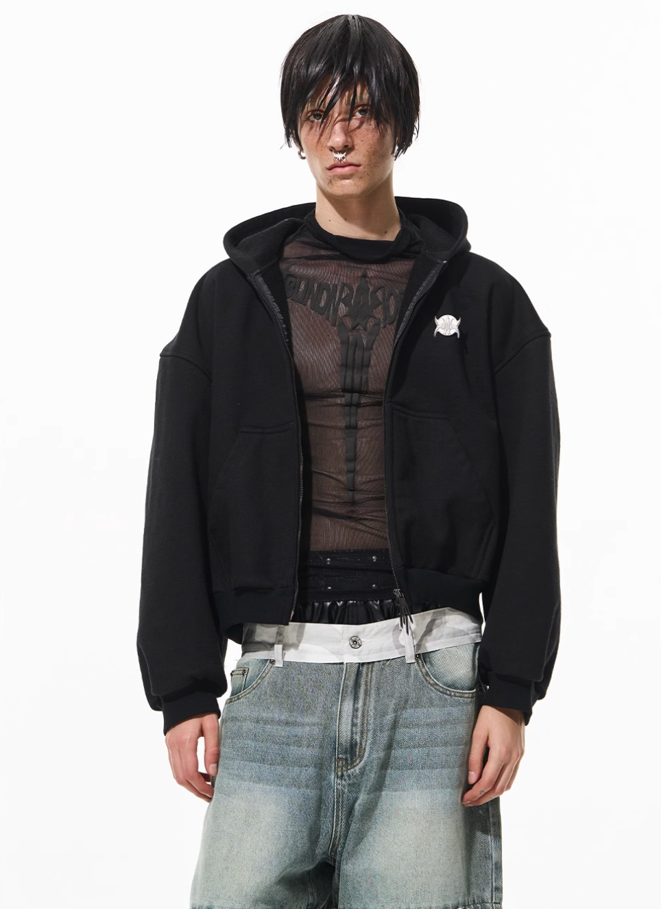 BLIND NO PLAN 3D Reconstructed Metal Logo Zip-Up Hoodie
