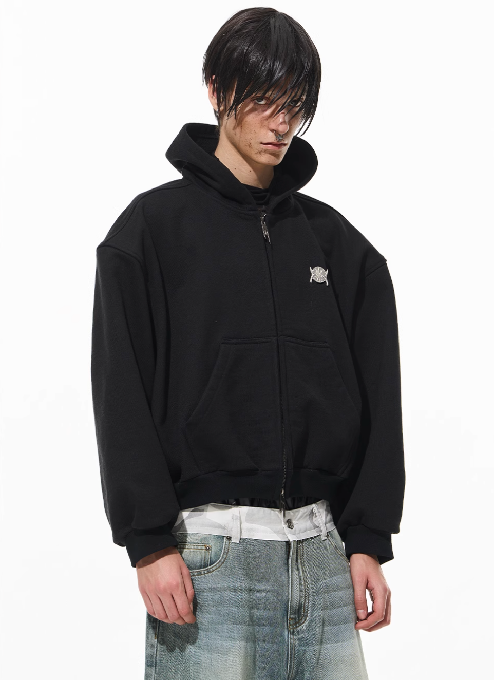 BLIND NO PLAN 3D Reconstructed Metal Logo Zip-Up Hoodie