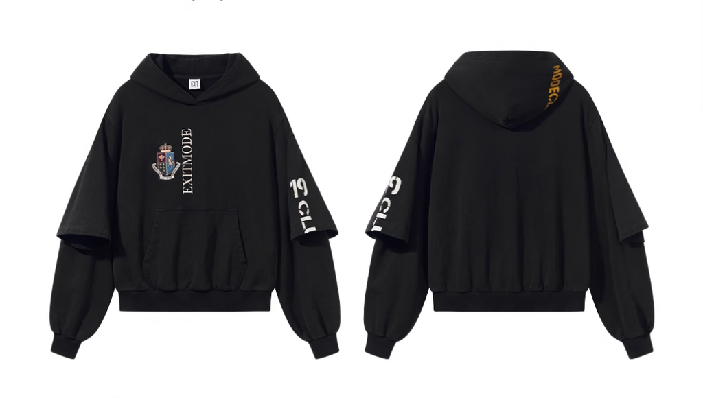 BLIND NO PLAN Double Sleeve Layered Washed Printed Embroidered Hoodie