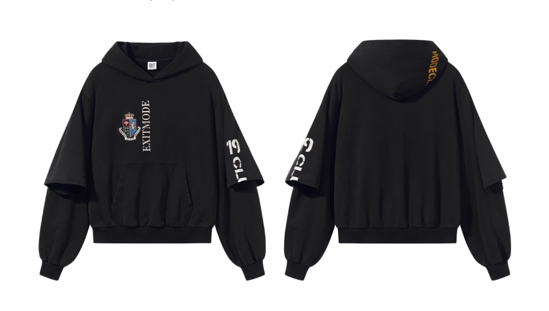 BLIND NO PLAN Double Sleeve Layered Washed Printed Embroidered Hoodie