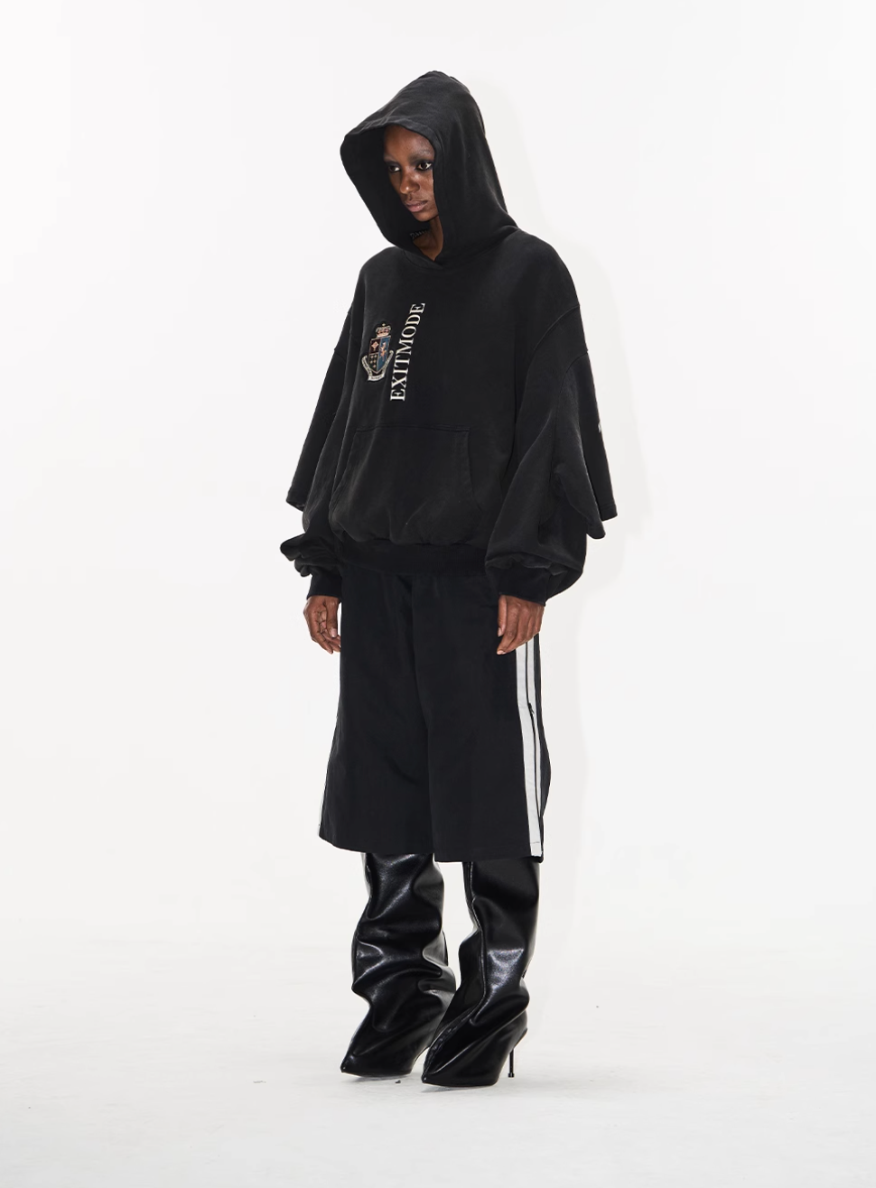 BLIND NO PLAN Double Sleeve Layered Washed Printed Embroidered Hoodie