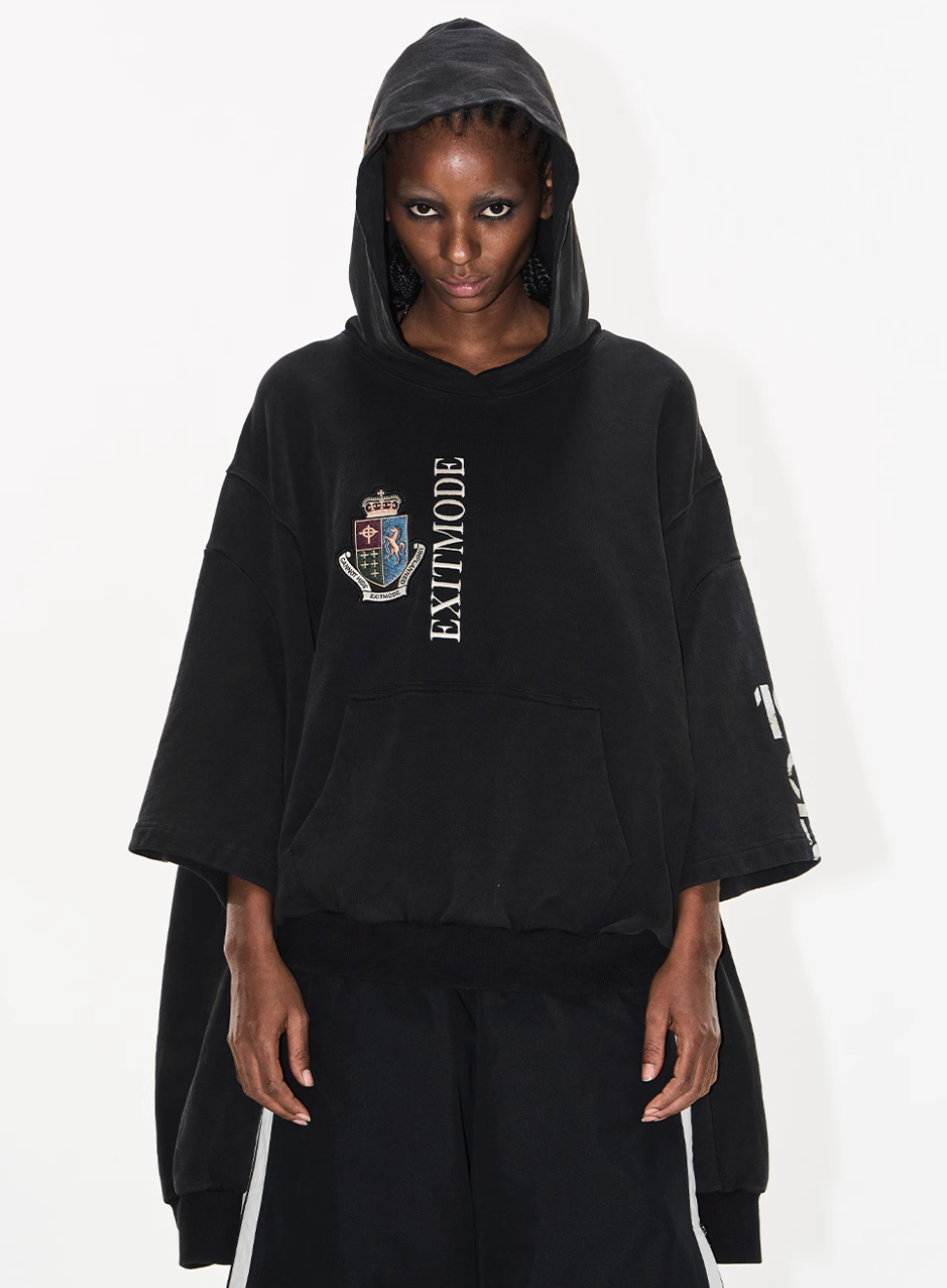 BLIND NO PLAN Double Sleeve Layered Washed Printed Embroidered Hoodie