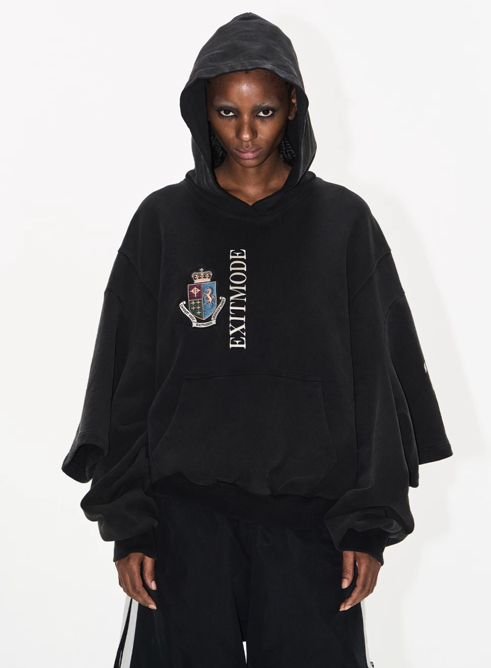 BLIND NO PLAN Double Sleeve Layered Washed Printed Embroidered Hoodie