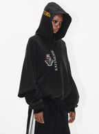 BLIND NO PLAN Double Sleeve Layered Washed Printed Embroidered Hoodie