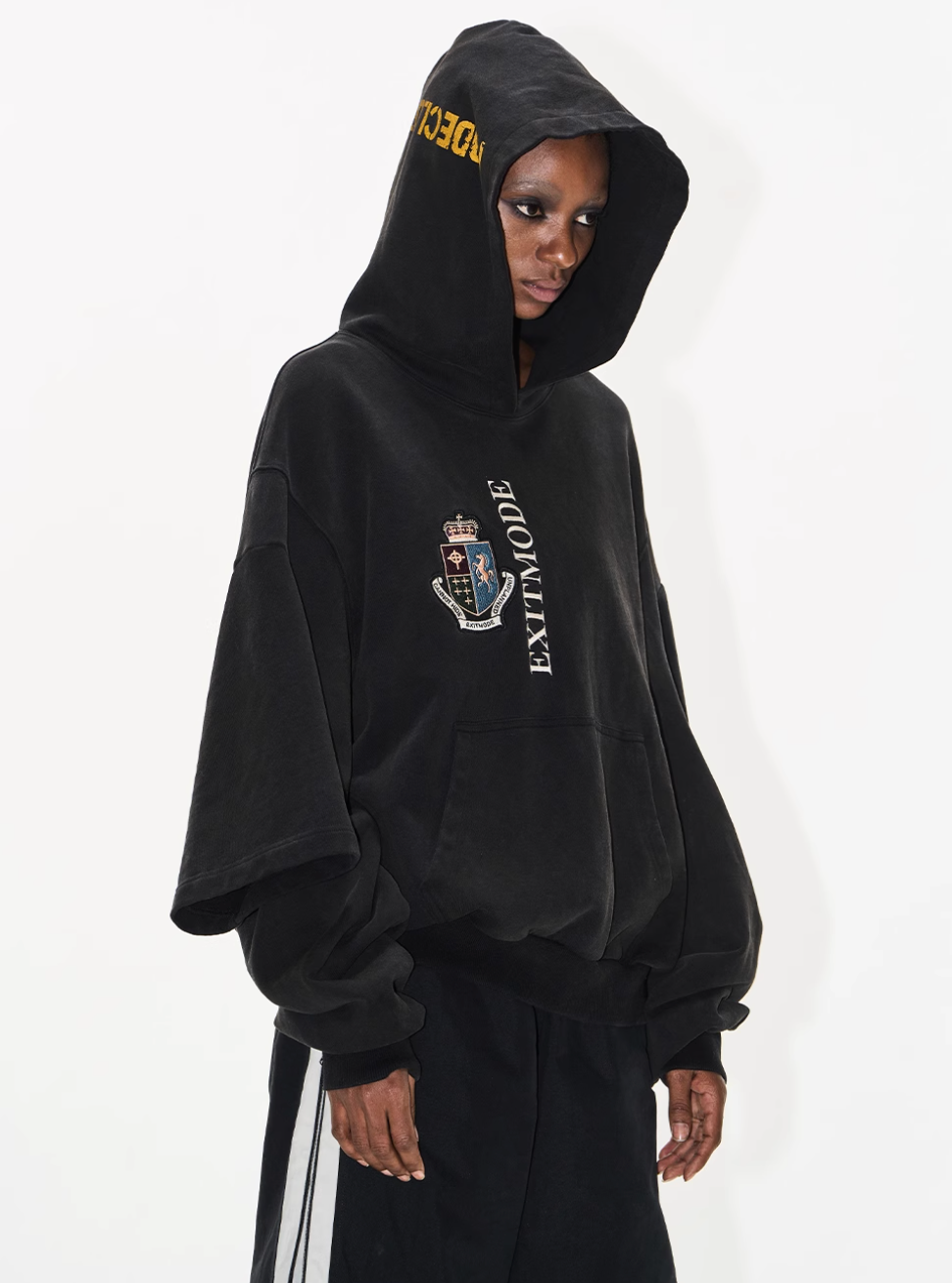 BLIND NO PLAN Double Sleeve Layered Washed Printed Embroidered Hoodie