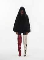 BLIND NO PLAN Cross Horse Mask Washed Print Zip-Up Hoodie