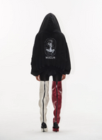 BLIND NO PLAN Cross Horse Mask Washed Print Zip-Up Hoodie