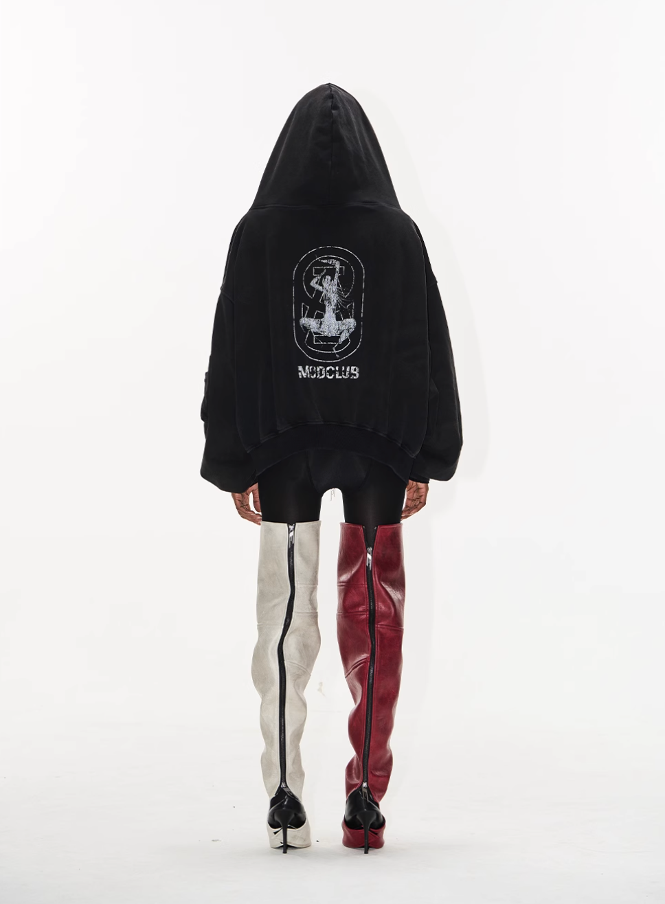 BLIND NO PLAN Cross Horse Mask Washed Print Zip-Up Hoodie