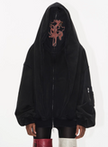 BLIND NO PLAN Cross Horse Mask Washed Print Zip-Up Hoodie