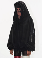 BLIND NO PLAN Cross Horse Mask Washed Print Zip-Up Hoodie