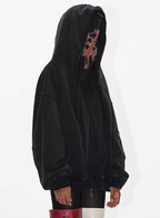 BLIND NO PLAN Cross Horse Mask Washed Print Zip-Up Hoodie