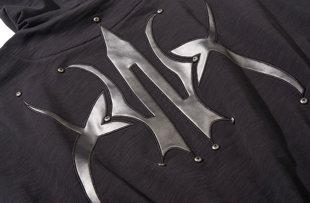 BLIND NO PLAN Logo Studded Embellished Zip-Up Hoodie