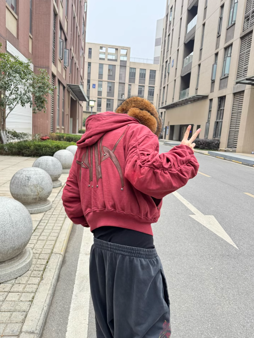 BLIND NO PLAN Logo Studded Embellished Zip-Up Hoodie
