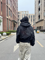 BLIND NO PLAN Logo Studded Embellished Zip-Up Hoodie