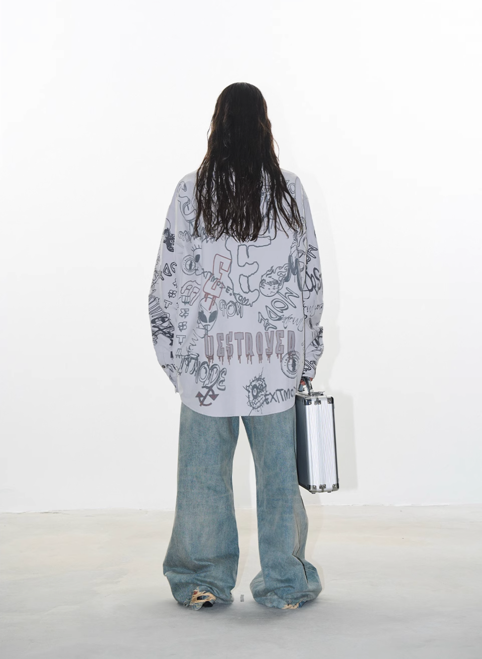 BLIND NO PLAN Graffiti Digital Print Long Sleeve Shirt