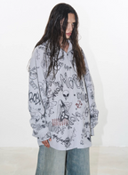 BLIND NO PLAN Graffiti Digital Print Long Sleeve Shirt