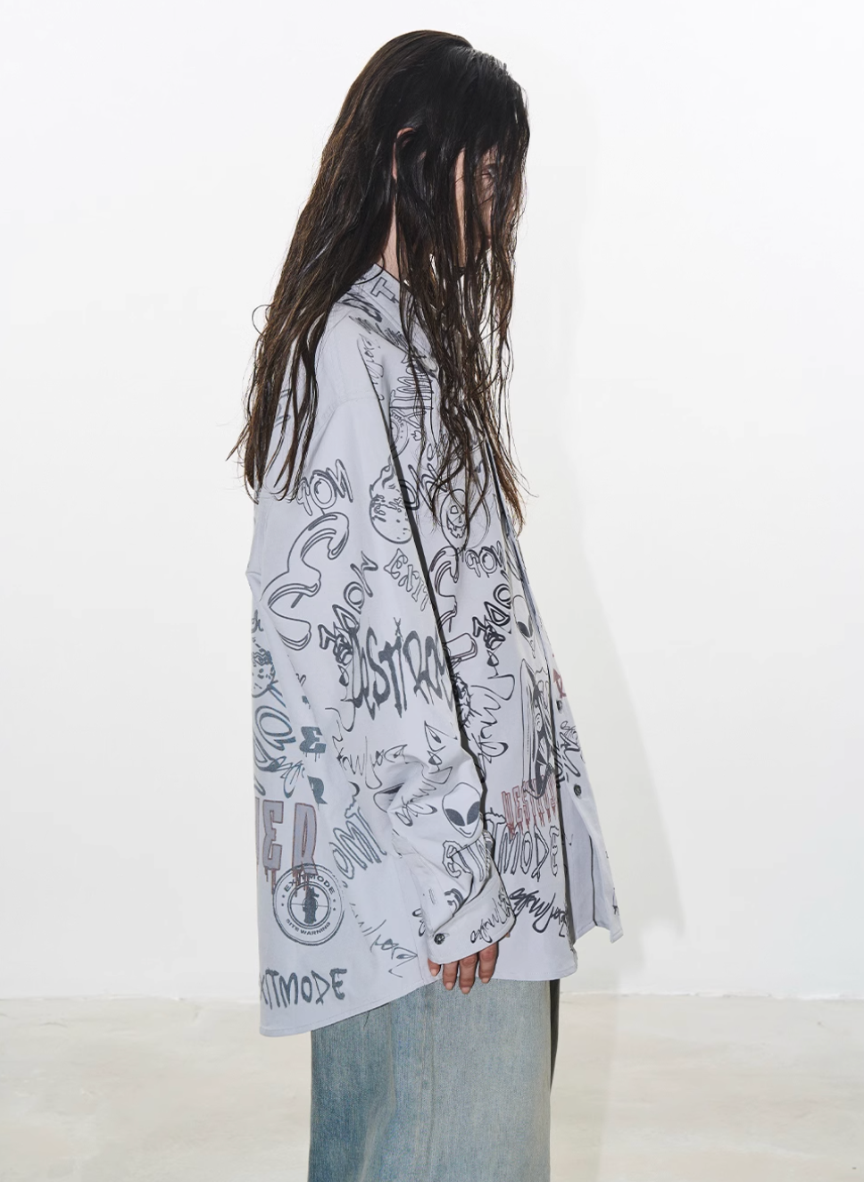 BLIND NO PLAN Graffiti Digital Print Long Sleeve Shirt