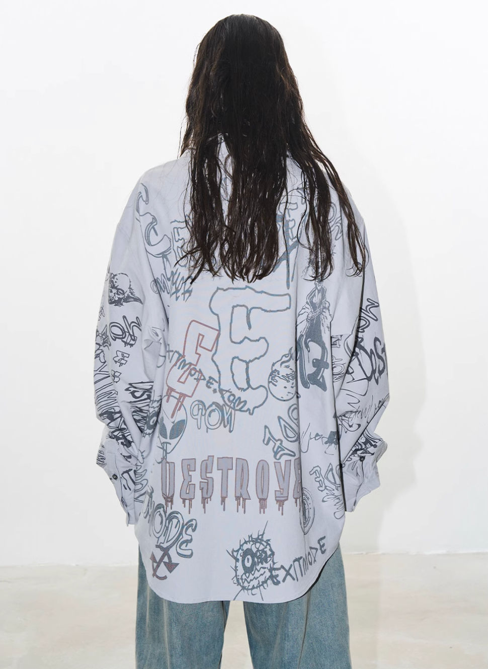 BLIND NO PLAN Graffiti Digital Print Long Sleeve Shirt