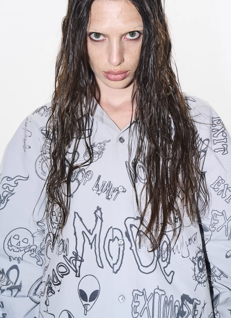 BLIND NO PLAN Graffiti Digital Print Long Sleeve Shirt
