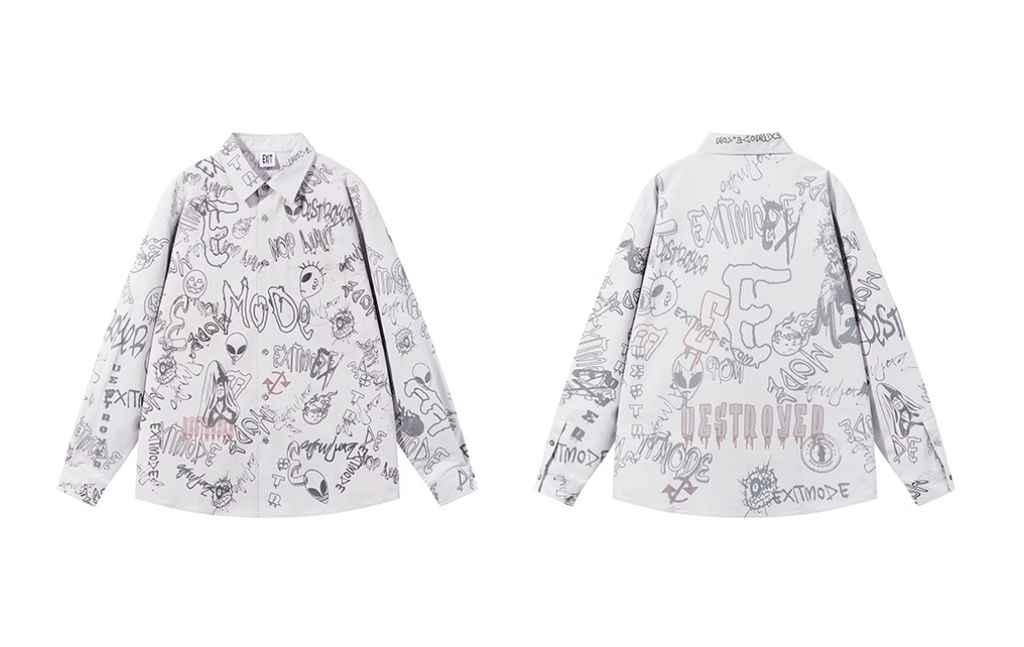 BLIND NO PLAN Graffiti Digital Print Long Sleeve Shirt