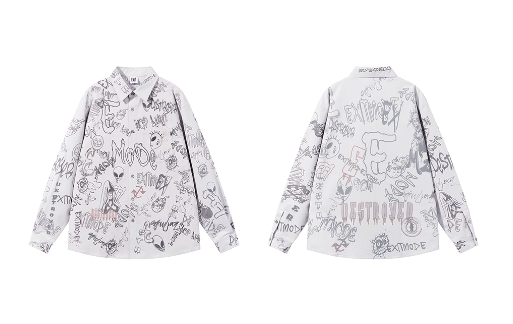 BLIND NO PLAN Graffiti Digital Print Long Sleeve Shirt