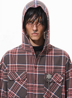 BLIND NO PLAN Metal Chain Hooded Plaid Long Sleeve Shirt