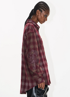 BLIND NO PLAN Washed Aged Cross Horse Patch Plaid Long Sleeve Shirt