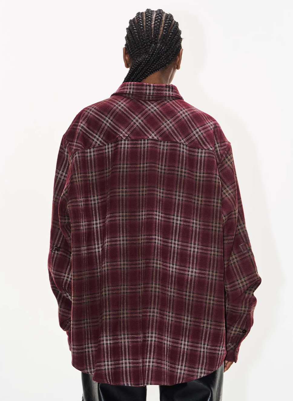 BLIND NO PLAN Washed Aged Cross Horse Patch Plaid Long Sleeve Shirt