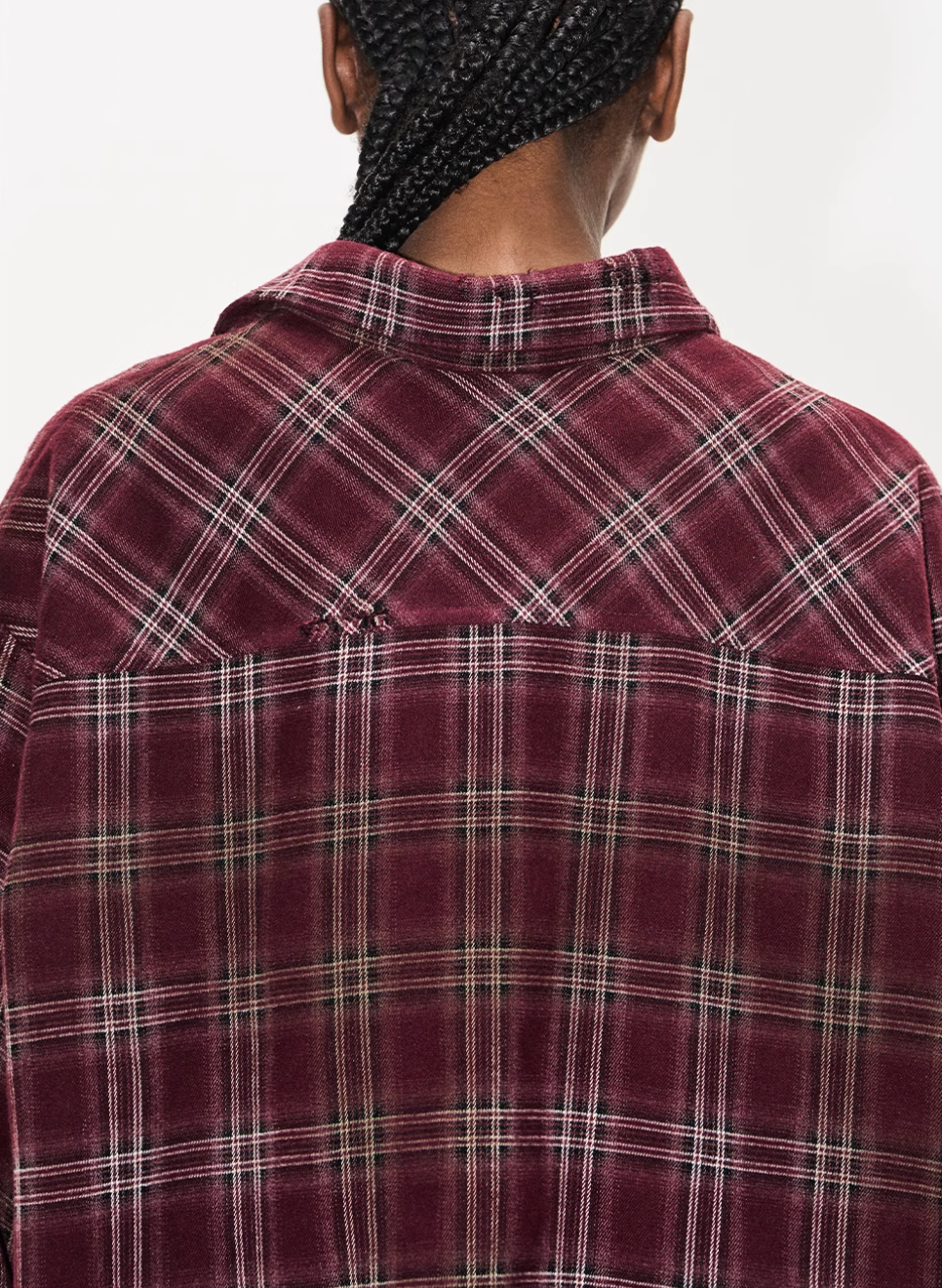 BLIND NO PLAN Washed Aged Cross Horse Patch Plaid Long Sleeve Shirt