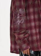 BLIND NO PLAN Washed Aged Cross Horse Patch Plaid Long Sleeve Shirt