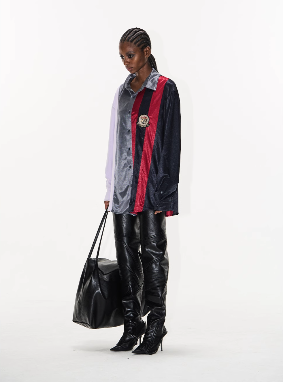 BLIND NO PLAN Colorblocked Patchwork Long Sleeve Shirt