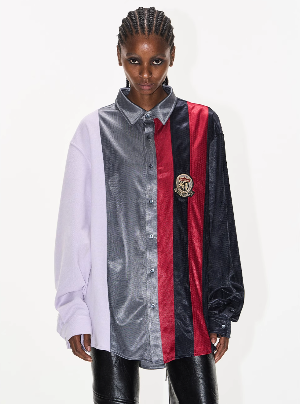 BLIND NO PLAN Colorblocked Patchwork Long Sleeve Shirt