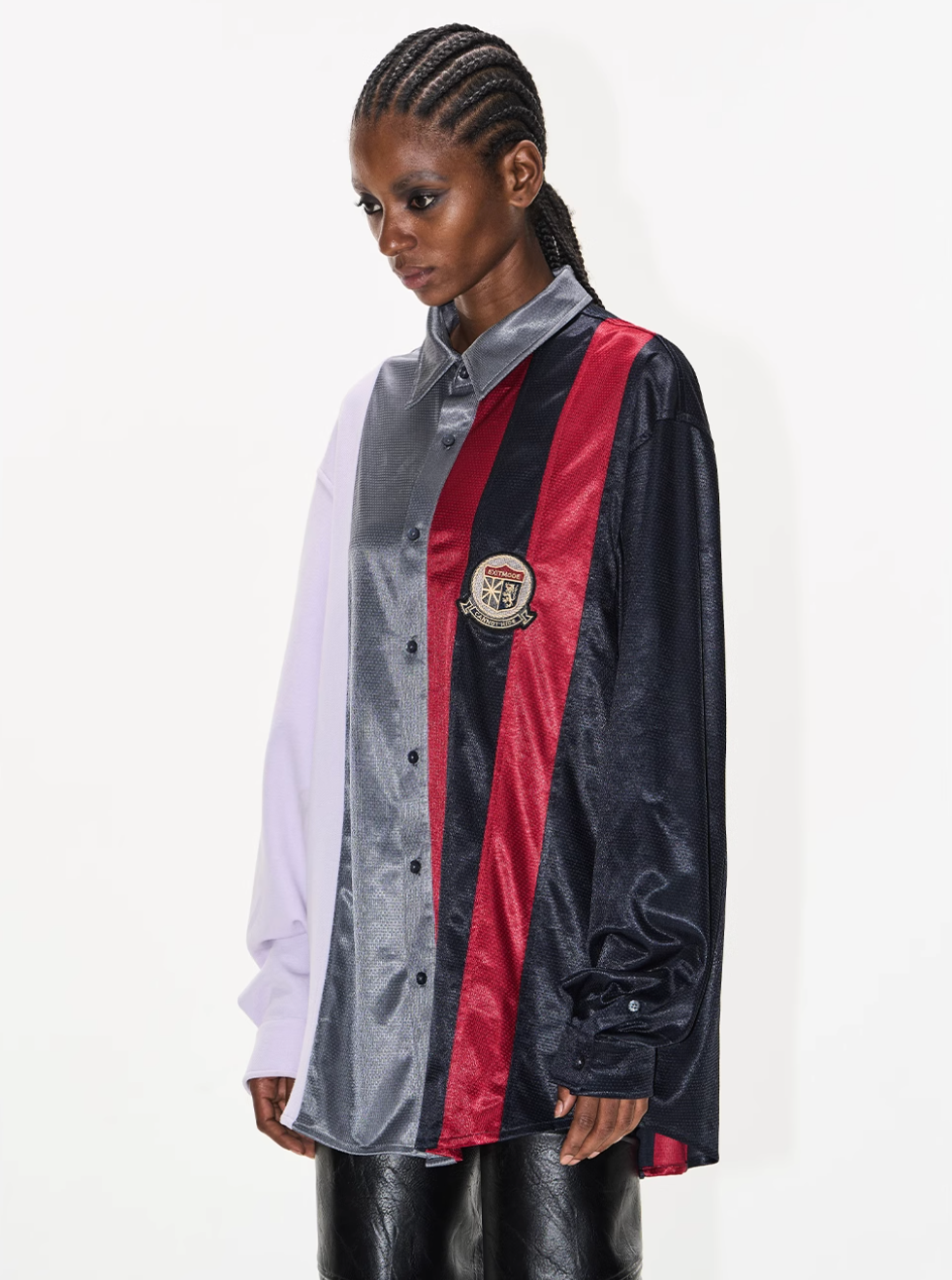 BLIND NO PLAN Colorblocked Patchwork Long Sleeve Shirt