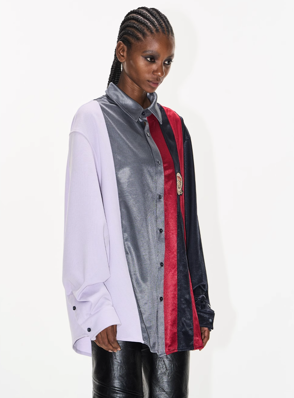 BLIND NO PLAN Colorblocked Patchwork Long Sleeve Shirt
