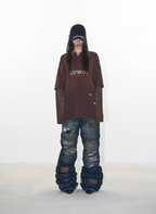 BLIND NO PLAN Ink Splash Double-Layer Washed Long-Sleeve Polo