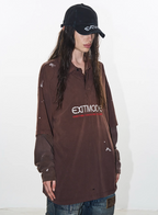 BLIND NO PLAN Ink Splash Double-Layer Washed Long-Sleeve Polo