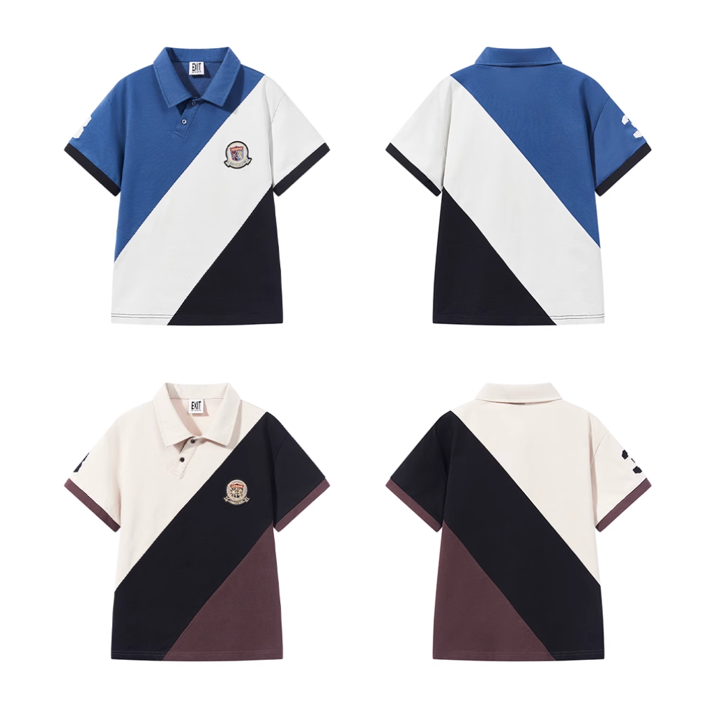 BLIND NO PLAN Three-Color Diagonal Patchwork Polo