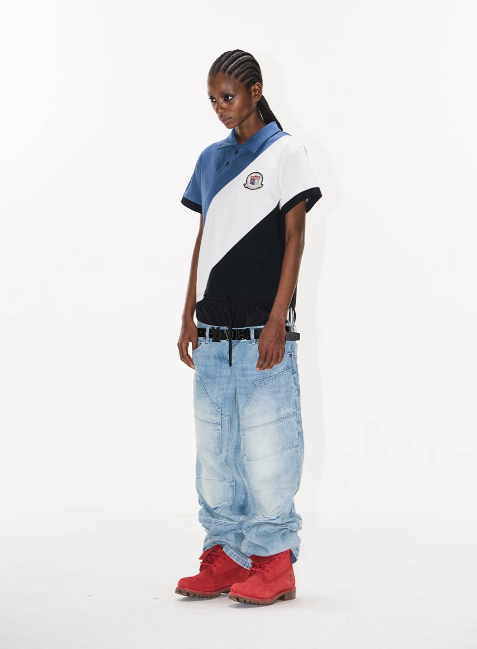 BLIND NO PLAN Three-Color Diagonal Patchwork Polo
