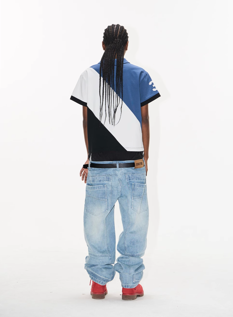 BLIND NO PLAN Three-Color Diagonal Patchwork Polo