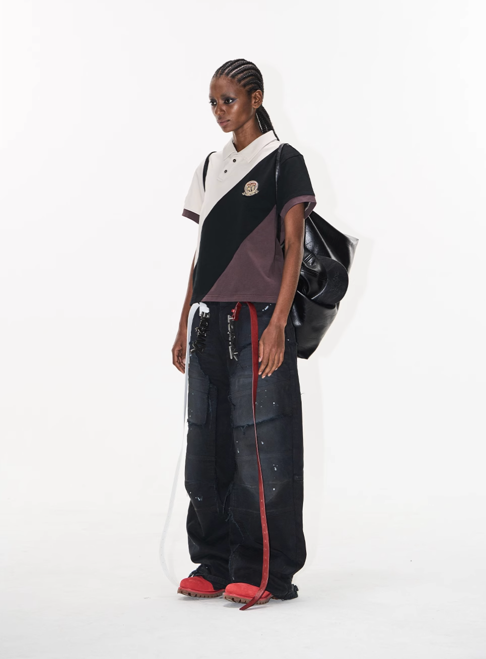 BLIND NO PLAN Three-Color Diagonal Patchwork Polo