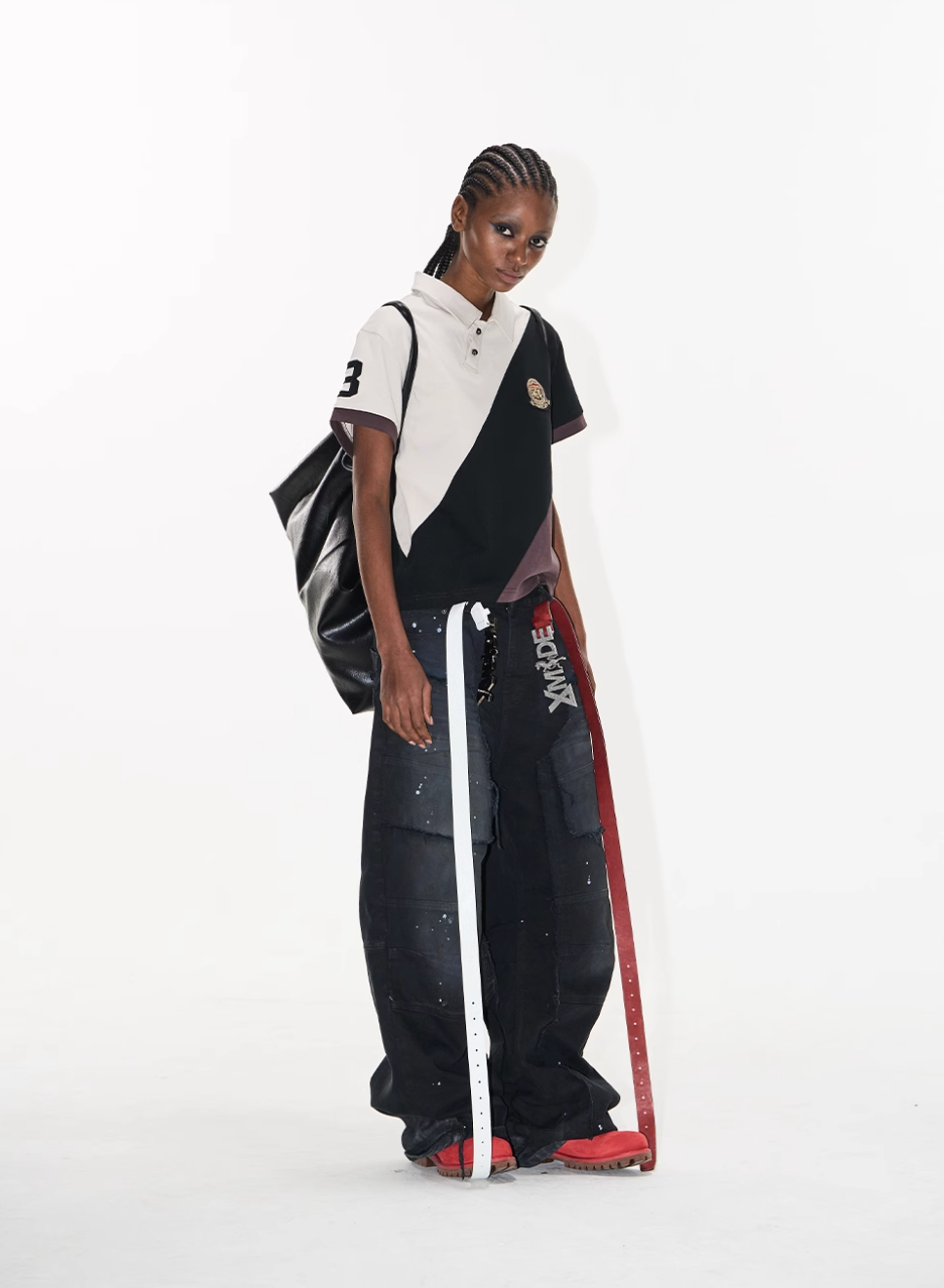 BLIND NO PLAN Three-Color Diagonal Patchwork Polo