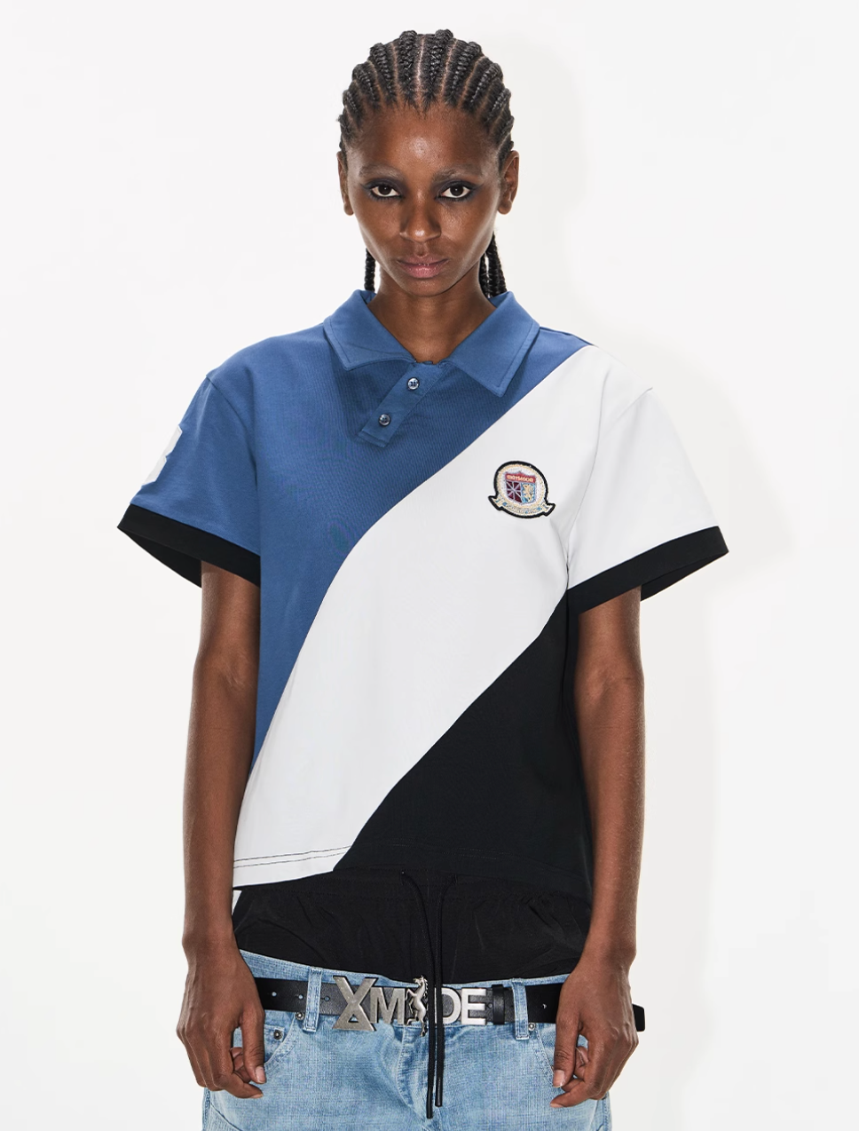 BLIND NO PLAN Three-Color Diagonal Patchwork Polo