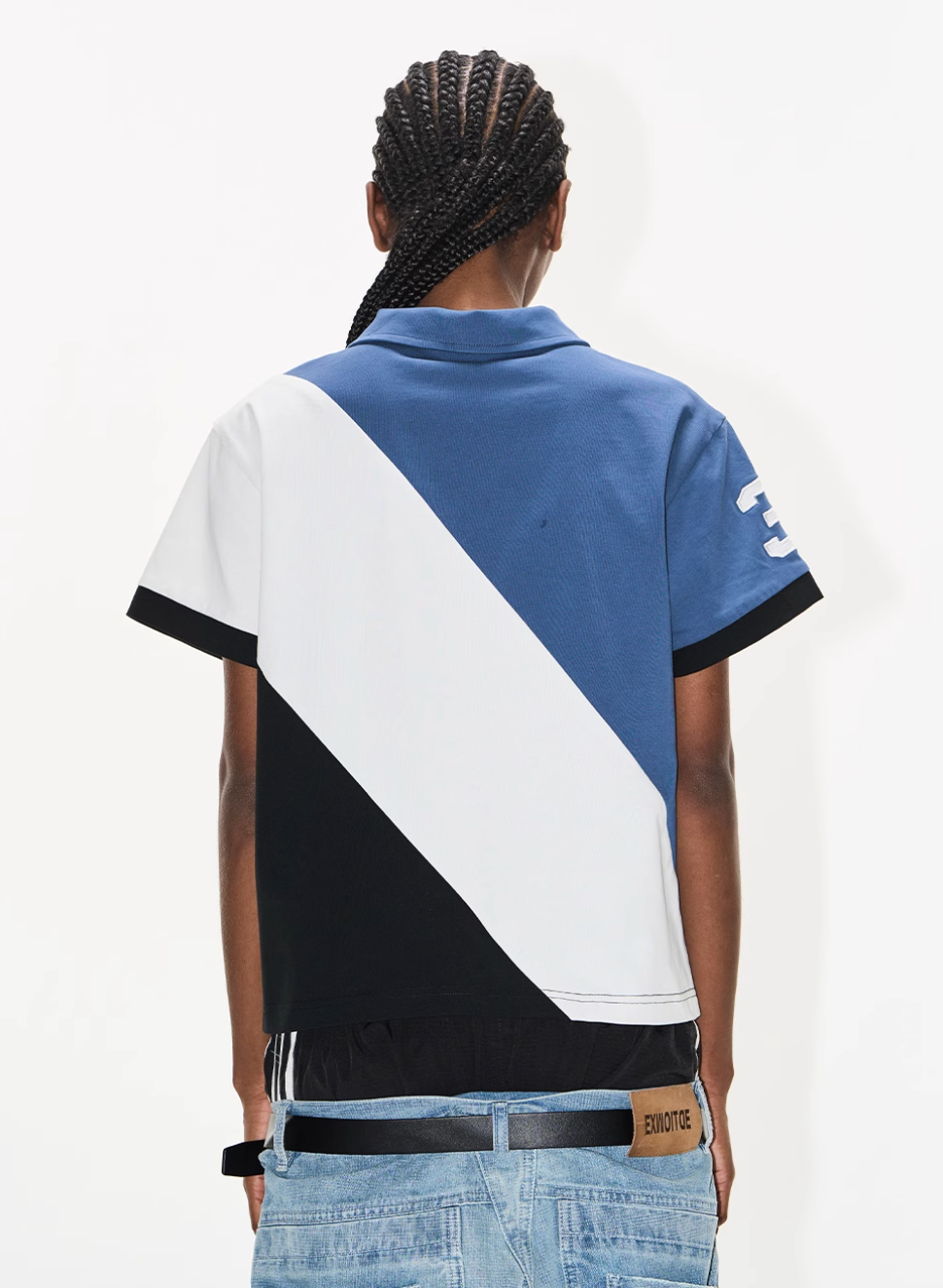 BLIND NO PLAN Three-Color Diagonal Patchwork Polo