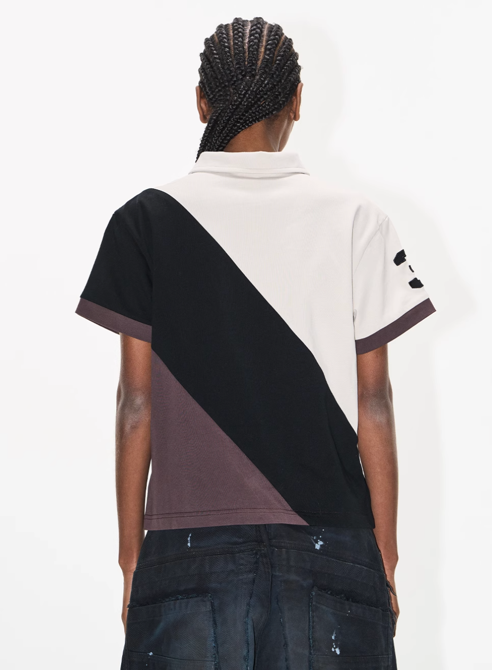 BLIND NO PLAN Three-Color Diagonal Patchwork Polo