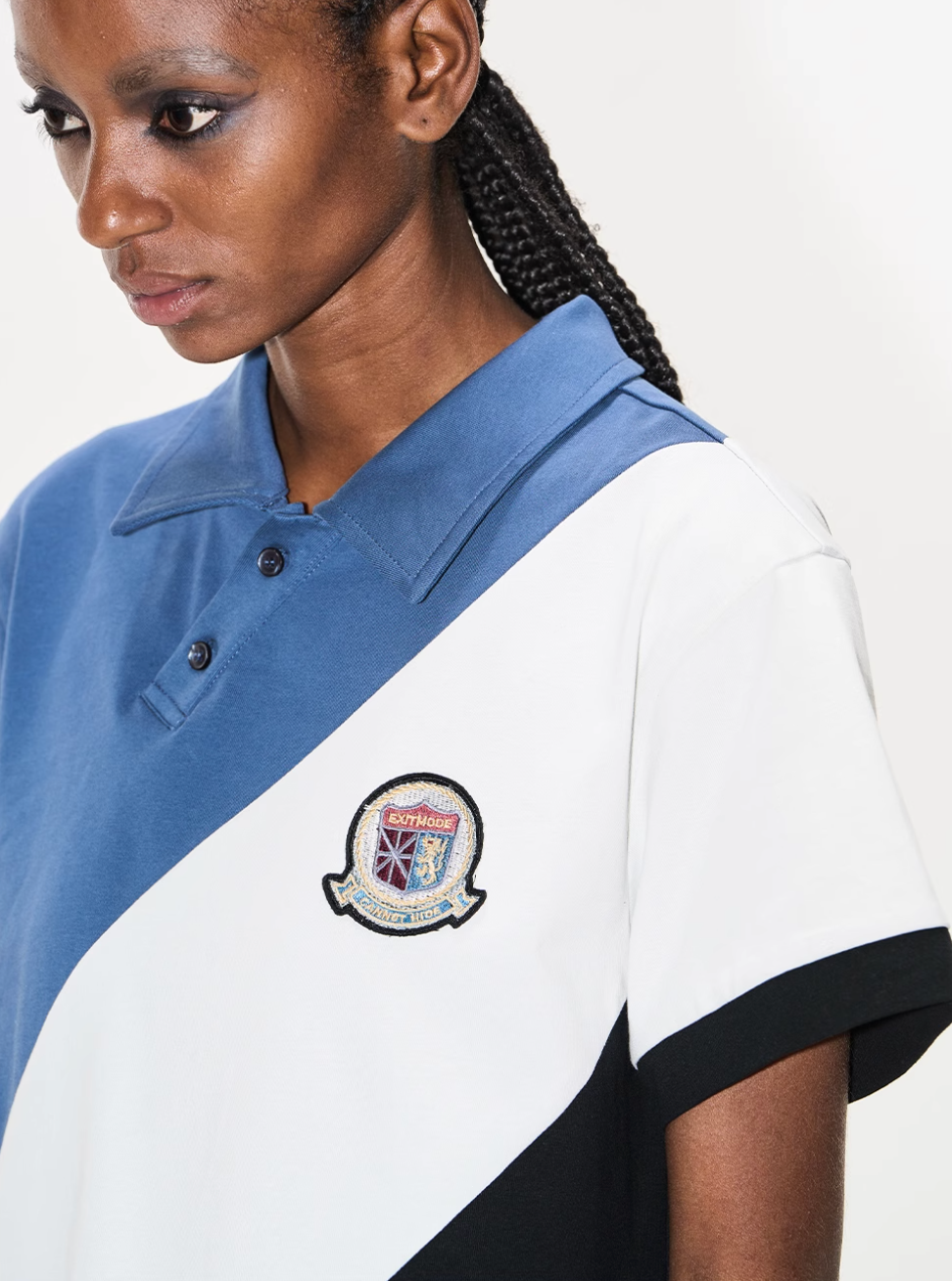 BLIND NO PLAN Three-Color Diagonal Patchwork Polo
