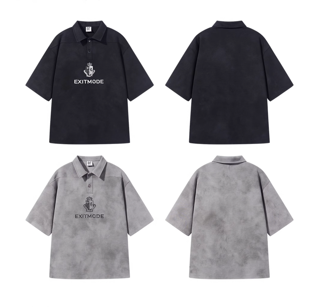 BLIND NO PLAN Cloud Shadow Distressed Dye Printed Polo