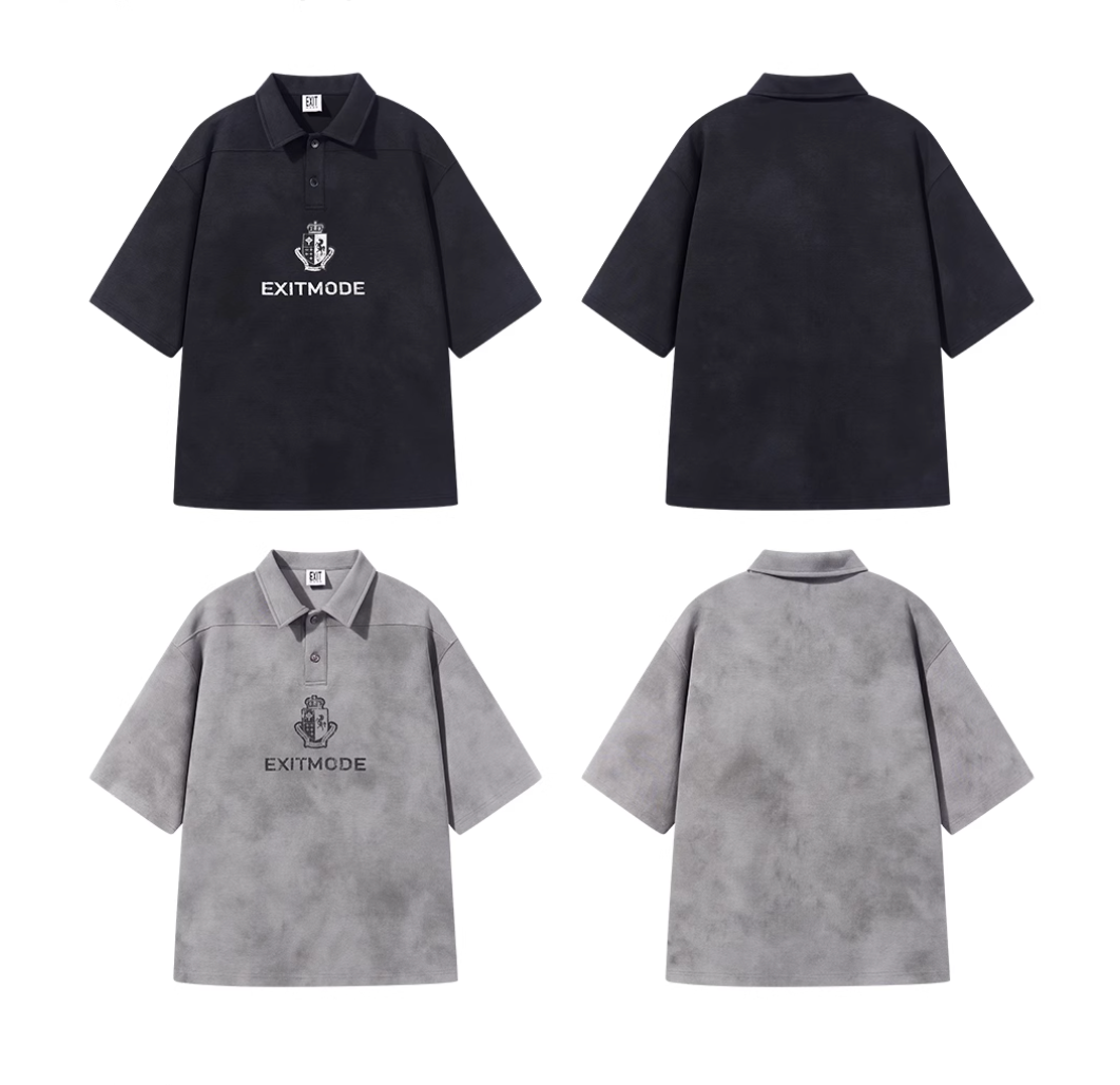 BLIND NO PLAN Cloud Shadow Distressed Dye Printed Polo