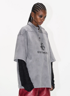 BLIND NO PLAN Cloud Shadow Distressed Dye Printed Polo