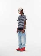 BLIND NO PLAN Striped Embroidered Polo